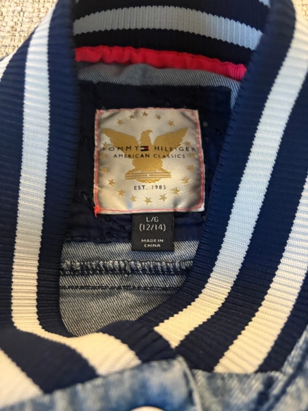 🧥 Tommy Hilfiger Denim Varsity Jacket (Youth L 12/14)